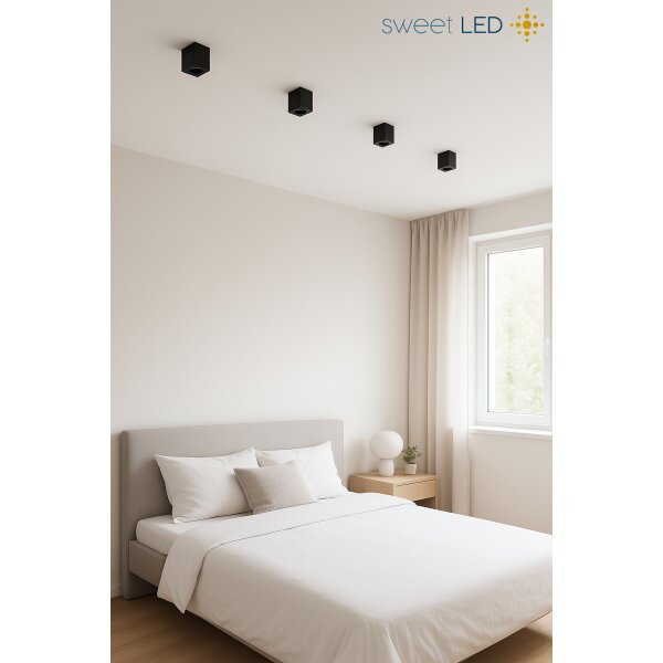 IP20 GU10 LED Aufbaustrahler Eckig aus Aluminium Schwarz Gebürstet 230V Schwenkbar | Ohne Leuchtmittel