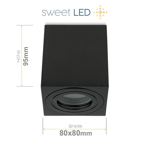 Deckenspots GU10 Bad IP44 Aufbauspot Eckig Schwarz gebürstet 230V | LED Spots Decke Aluminium (Ohne Leuchtmittel)