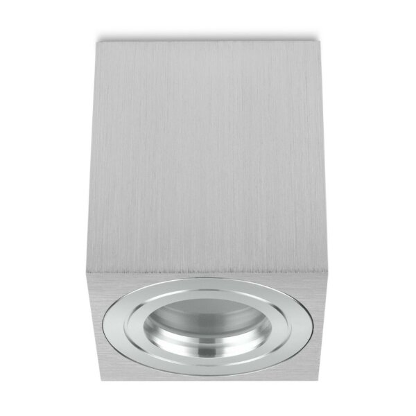 Aufbaustrahler GU10 230V LED Aufbauspot Deckenstrahler Bad IP44 | Eckig Aluminium Gebürstet