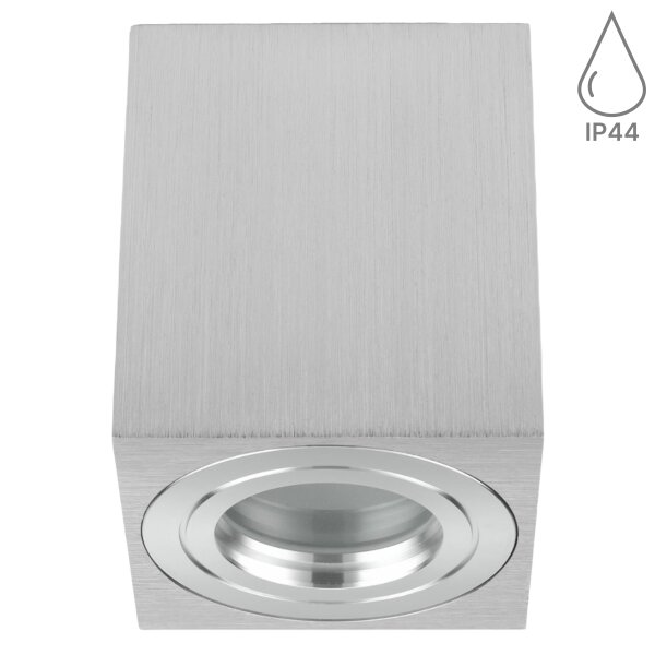 Deckenspots GU10 Bad IP44 Aufbaustrahler Eckig alu gebürstet 230V | LED Spots Decke Aluminium (Ohne Leuchtmittel)