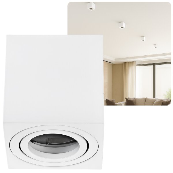GU10 LED Aufbaustrahler IP20 Eckig Aluminium Weiß Matt 230V Schwenkbar | Ohne Leuchtmittel
