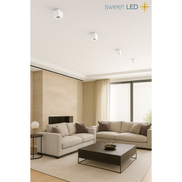 GU10 LED Aufbaustrahler IP20 Eckig Aluminium Weiß Matt 230V Schwenkbar | Ohne Leuchtmittel