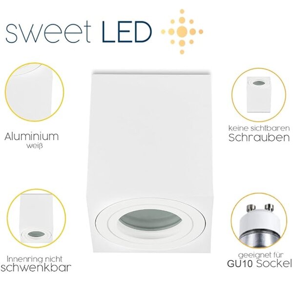 IP44 GU10 LED Aufbaustrahler Bad Eckig Weiß Matt | Aufbauspot Decke (Ohne Leuchtmittel)