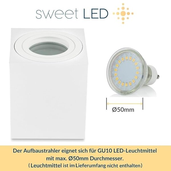 IP44 GU10 LED Aufbaustrahler Bad Eckig Weiß Matt | Aufbauspot Decke (Ohne Leuchtmittel)