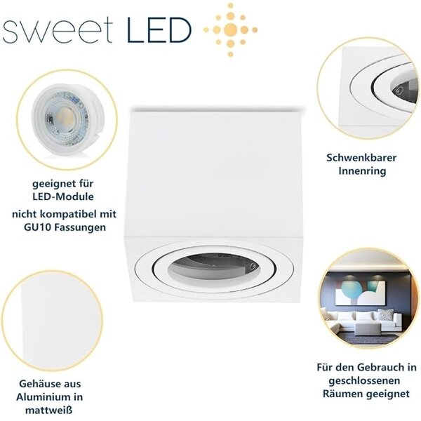 50mm LED Aufbauspot Eckig Weiß | Alu Gehäuse 230V Schwenkbar