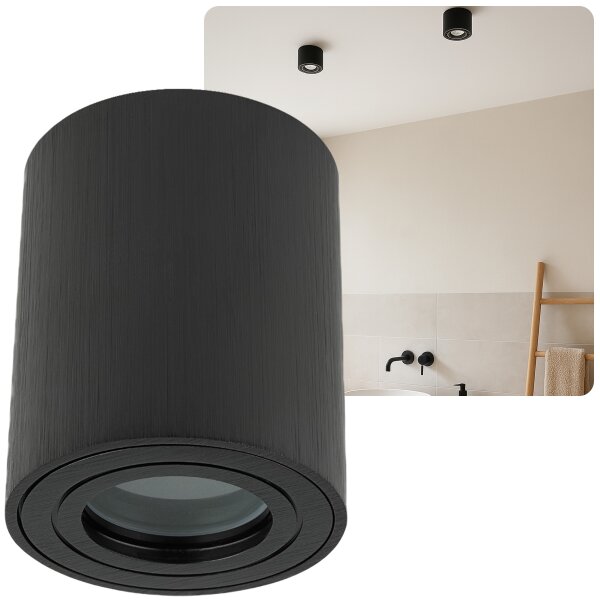 LED Aufbauspot GU10 IP44 Schwarz | rund Bad 230V