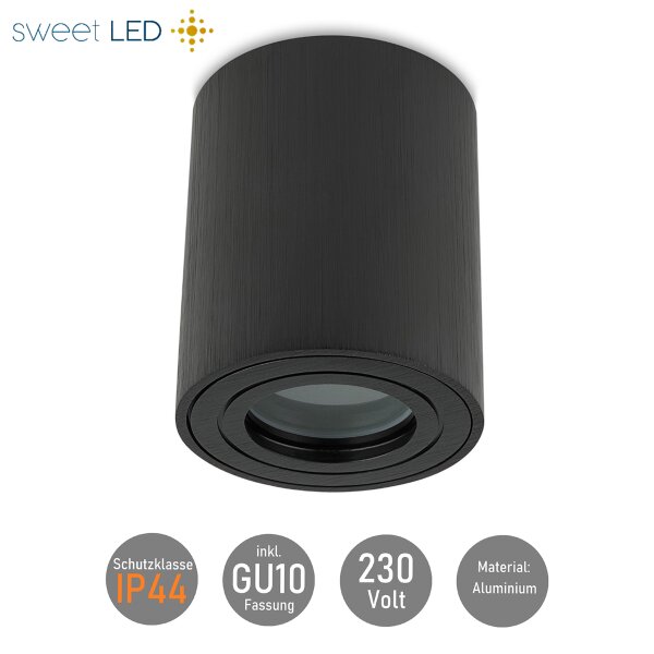 IP44 Aufbauspot Bad – GU10 LED Aufbaustrahler 230V | Aluminium Schwarz Gebürstet