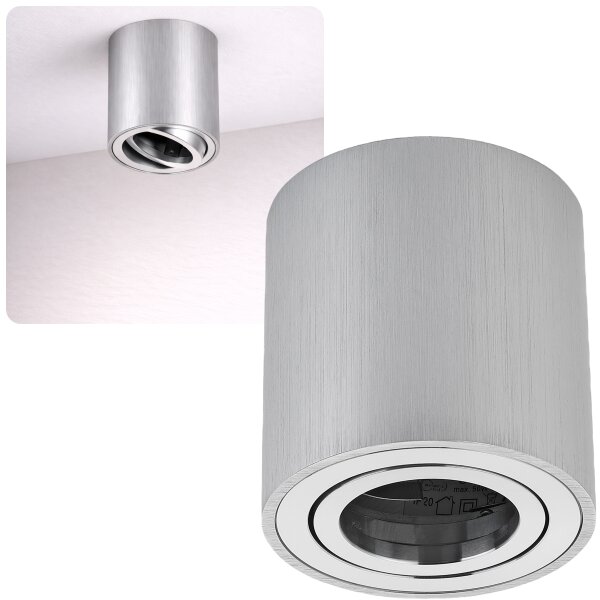 Deckenspots LED GU10 Alu Gebürstet Rund | Aufbaustrahler Decke Aluminium Aufputz Spots Schwenkbar 230V (Ohne Leuchtmittel)