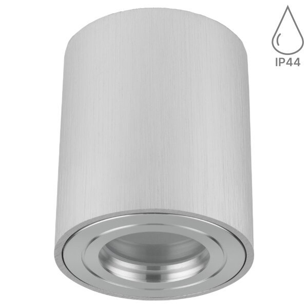 LED Aufbaustrahler GU10 IP44 Alu gebürstet | Spot rund Bad 230V