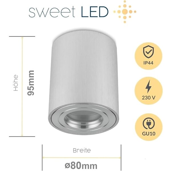 LED Aufbaustrahler GU10 IP44 Alu gebürstet | Spot rund Bad 230V