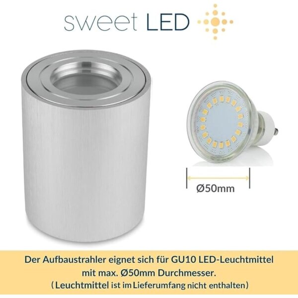 IP44 LED Aufbauspots Flach 95mm – GU10 Deckenstrahler Bad 230V | Aluminium Silber Gebürstet