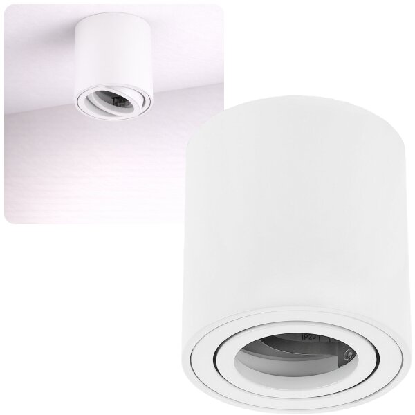 Deckenspots LED GU10 Weiß Rund | Aufputz Spot Decke Aluminium Aufbauspots Schwenkbar 230V (Ohne Leuchtmittel)