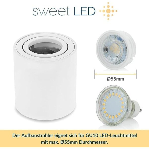 Deckenspots LED GU10 Weiß Rund | Aufputz Spot Decke Aluminium Aufbauspots Schwenkbar 230V (Ohne Leuchtmittel)
