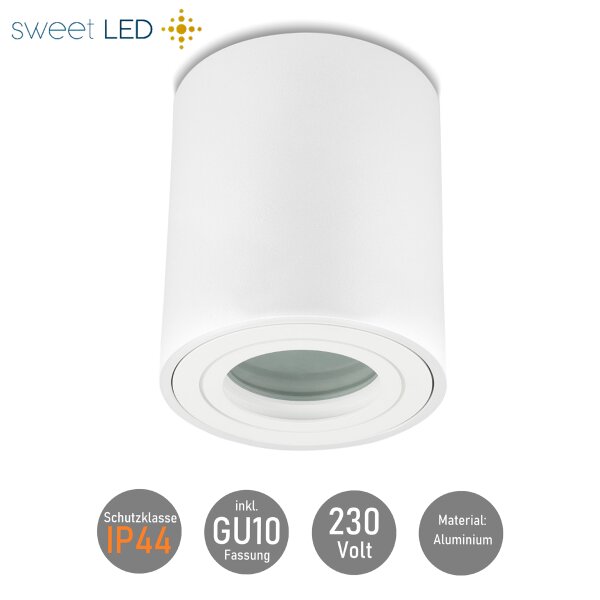 Aufbaustrahler IP44 GU10 LED Bad - Aluminium Weiß Matt 230V | Aufbauspot (Ohne Leuchtmittel)