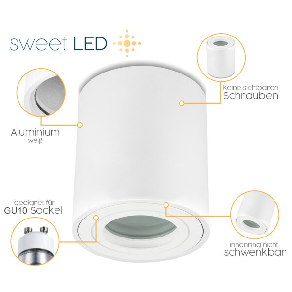 Deckenspots LED GU10 IP44 Bad Aufbauspot rund Weiß matt 230V | LED Spots Decke Aluminium (Ohne Leuchtmittel)