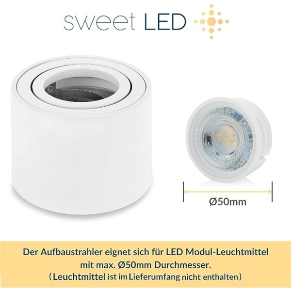 LED Deckenspots flach 50mm Höhe - 230V Aufbaustrahler rund weiß matt aus Aluminium - LED Aufbauspot Lochdurchmesser 80mm