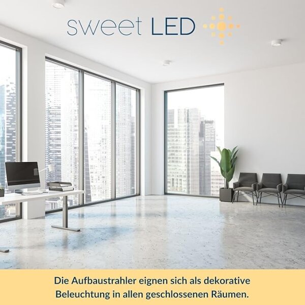 LED Deckenspots flach 50mm Höhe - 230V Aufbaustrahler rund weiß matt aus Aluminium - LED Aufbauspot Lochdurchmesser 80mm