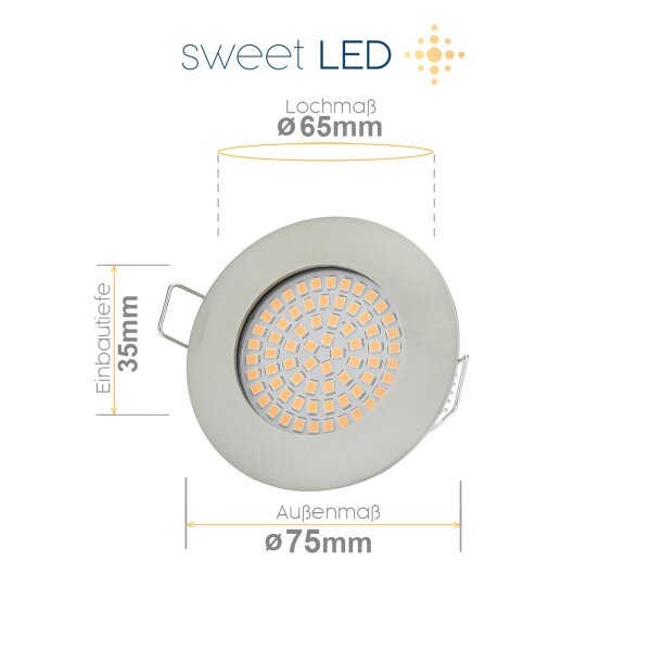 Einbaustrahler 230 Volt - LED Deckenstrahler dimmbar flach 35 mm Einbautiefe - Led Leuchtmittel Wohnzimmer rund chrom gebürstet 5W Spot kaltweiß