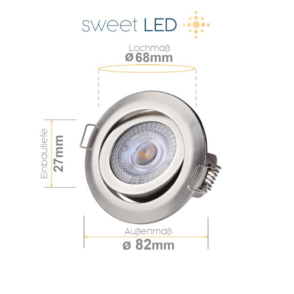 230V Einbaustrahler LED - LED Deckenlampe dimmbar 3-Stufen - Led Leuchtmittel Wohnzimmer rund chromfarbig 5W kaltweiß - 68 mm Lochmaß