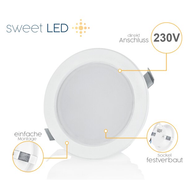 Möbel LED Einbaustrahler IP44 für Badezimmer - Led Schrankbeleuchtung 230V weiß kaltweiß rund - LED Einbauspots ultra flach ca. 20 mm Einbautiefe