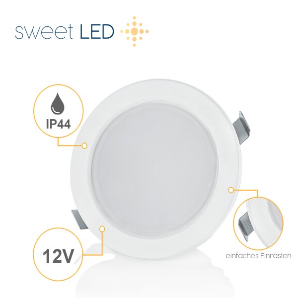 LED Einbaustrahler 12V Möbel - LED Einbauspots Bad IP44 - Bücherregal Beleuchtung weiß warmweiß rund - Led Strahler Ultra Flach ca. 20 mm Einbautiefe