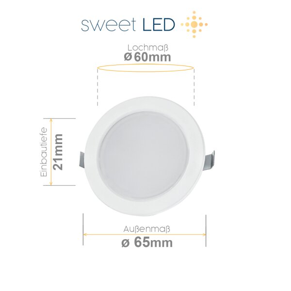 LED Einbaustrahler 12V Möbel - LED Einbauspots Bad IP44 - Bücherregal Beleuchtung weiß warmweiß rund - Led Strahler Ultra Flach ca. 20 mm Einbautiefe