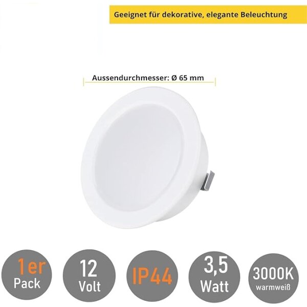LED Einbaustrahler 12V Möbel - LED Einbauspots Bad IP44 - Bücherregal Beleuchtung weiß warmweiß rund - Led Strahler Ultra Flach ca. 20 mm Einbautiefe
