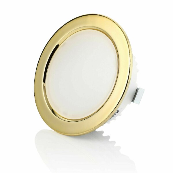 LED Möbel Einbaustrahler 12V - Led Leuchtmittel für Bad IP44 flach ca. 21 mm Einbautiefe - Möbeleinbauleuchten LED rund goldfarbig warmweiß 3.5W