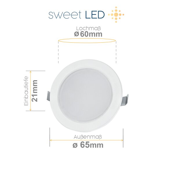 LED Möbeleinbauleuchten 12 Volt - Led Schrankbeleuchtung für Bad IP44 ultra Flach ca. 20 mm Einbautiefe - LED Spots weiß kaltweiß rund 3.5 Watt