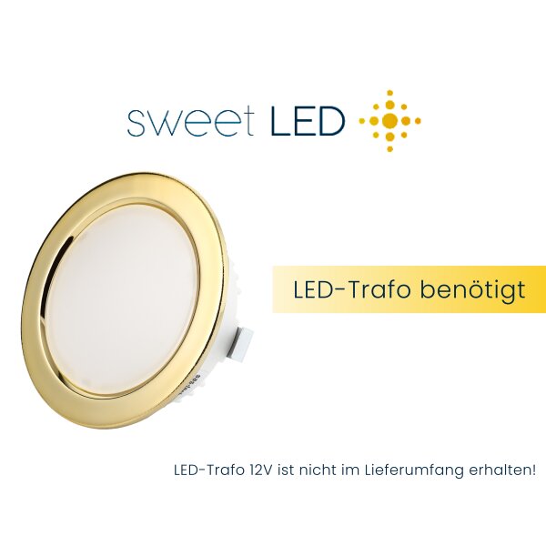 Möbel LED Einbaustrahler 12V - Möbeleinbauleuchten LED Flach Bad IP44 rund goldfarbig kaltweiß - Mini Led Strahler 3.5W ca. 20 mm Einbautiefe