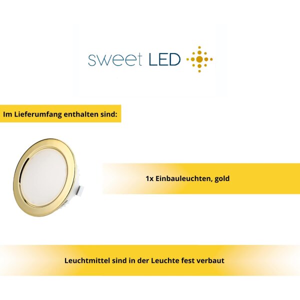 Möbel LED Einbaustrahler 12V - Möbeleinbauleuchten LED Flach Bad IP44 rund goldfarbig kaltweiß - Mini Led Strahler 3.5W ca. 20 mm Einbautiefe