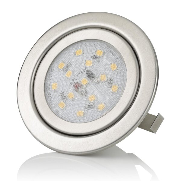 Led Möbel Einbaustrahler 12V 3W - Leuchte Wohnzimmer Modern IP20 chrom gebürstet rund warmweiß LED - Led Einbauspots Flach ca. 30 mm Einbautiefe