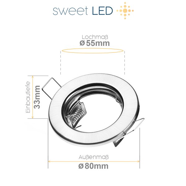 Led Spots Decke GU10 - LED Einbaustrahler 230 Volt - Lochmaß 55 mm - Einbauleuchten Led Wohnzimmer 5W warmweiß rund chrom gebürstet - 10er Sparpack