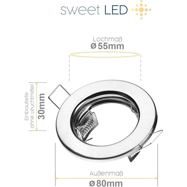 Led Spots Decke GU10 - LED Einbaustrahler 230 Volt - Lochmaß 55 mm - Einbauleuchten Led Wohnzimmer 5W warmweiß rund chrom gebürstet - 10er Sparpack