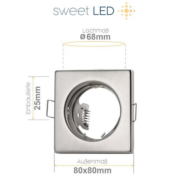 LED Einbauspots 10er SET - Einbaustrahler LED GU10 5W - Deckenstrahler Kaltweiß eckig Chrom gebürstet Sparpack - Lochdurchmesser 68 mm