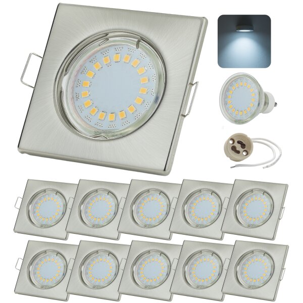 LED Einbauspots 230V GU10 | 10er LED Einbaustrahler 5W Kaltweiß Chrom