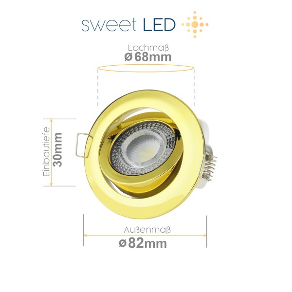 LED Deckenstrahler 3-Stufen dimmbar - Einbauspot rund schwenkbar gold farbig inkl. Leuchtmittel 5W warmweiß 3000K - Lochdurchmesser 68mm