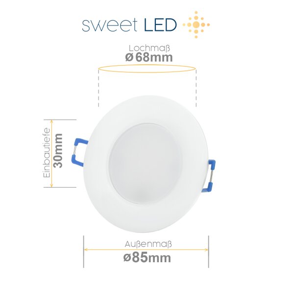 Einbaustrahler Bad LED dimmbar rund weiß IP44 6,5 Watt warmweiß