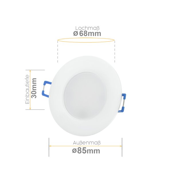 Einbaustrahler Bad LED dimmbar rund weiß IP44 6,5 Watt warmweiß