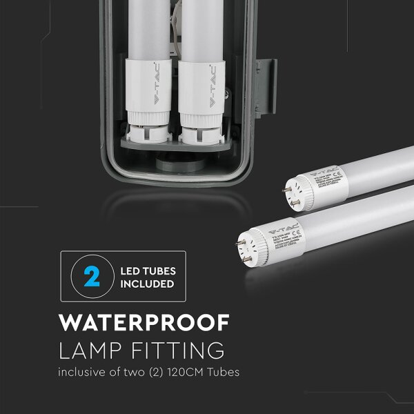 LED Wannenleuchte, 3400 Lumen, Kaltweiß 2x18W Röhren weiß IP65