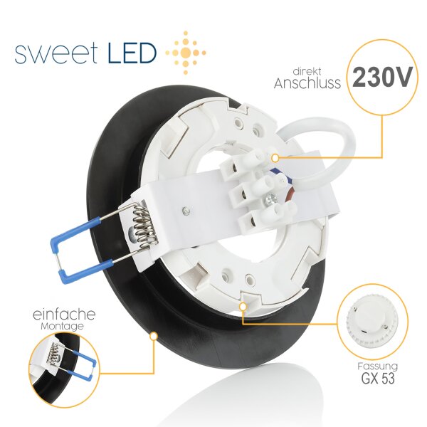 230V Einbaustrahler LED - Einbauspots Decke GX53 Aluminium Schwarz Gebürstet Rund - 95 mm Lochdurchmesser - Einbaurahmen ohne Leuchtmittel