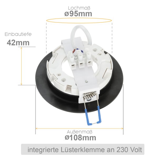230V Einbaustrahler LED - Einbauspots Decke GX53 Aluminium Schwarz Gebürstet Rund - 95 mm Lochdurchmesser - Einbaurahmen ohne Leuchtmittel