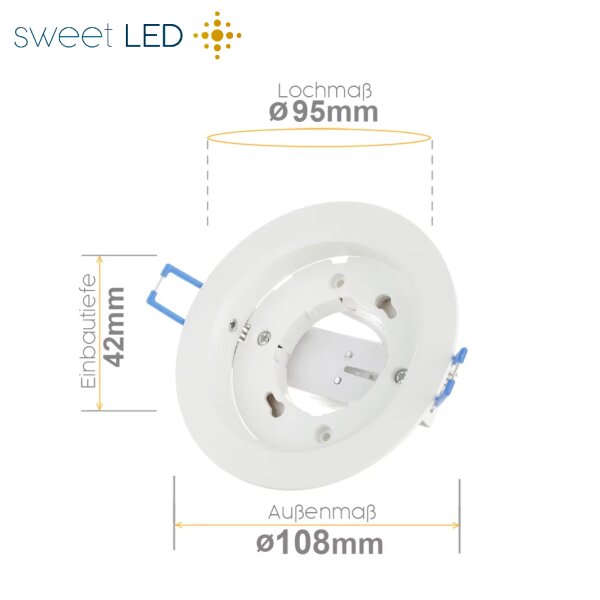 GX53 Einbaurahmen Weiß Matt | Rund Alu 230V Ø95mm Gehäuse