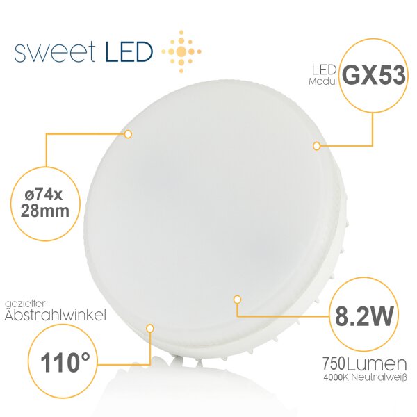 LED Modul 8W 230V flach GX53 neutralweiß
