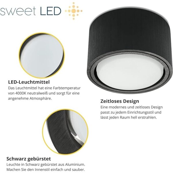 Aufbaustrahler rund schwarz IP20 8Watt neutralweiß GX53 LED