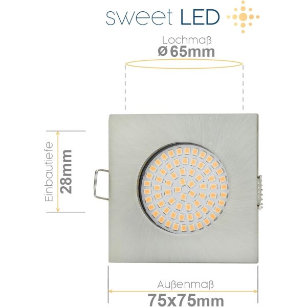LED Einbauspot 3,5W 230V Flach Eckig | 6er Set 3000K Warmweiß