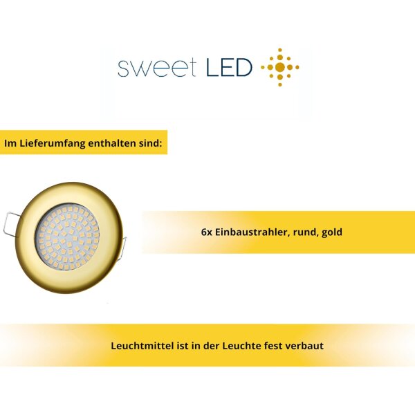 LED Einbaustrahler 5W 230V 3000K Warmweiß | 6er Set Gold Dimmbar