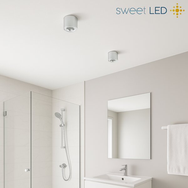 4er Set Alu Gebürstet LED Aufbaustrahler IP44 | 230V Aufputz Deckenleuchte Flach 65mm | Bad Deckenspot Rund