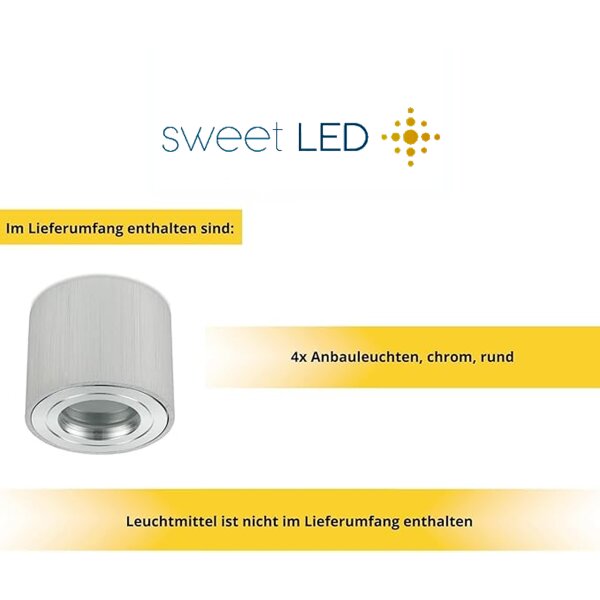 4er Set Alu Gebürstet LED Aufbaustrahler IP44 | 230V Aufputz Deckenleuchte Flach 65mm | Bad Deckenspot Rund