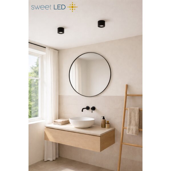 4er Set LED Aufbaustrahler IP44 Rund | Schwarz Gebürstet Aluminium | Bad Aufputz Deckenspot 230V Ø 80mm